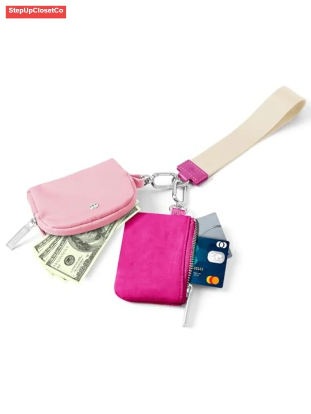 Mini Zip Around Wristlet Wallet with Detachable Pouch Keychain Coin Purse for
